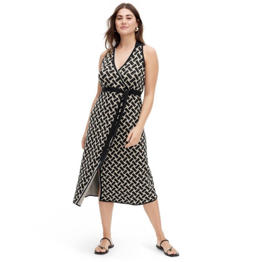 Collared Sleeveless Vintage Weave Wrap Dress